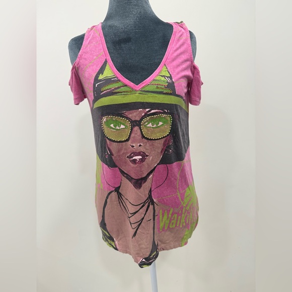 CUSTO BARCELONA Multi Graphic Print Cold Shoulder Top - Picture 2 of 4